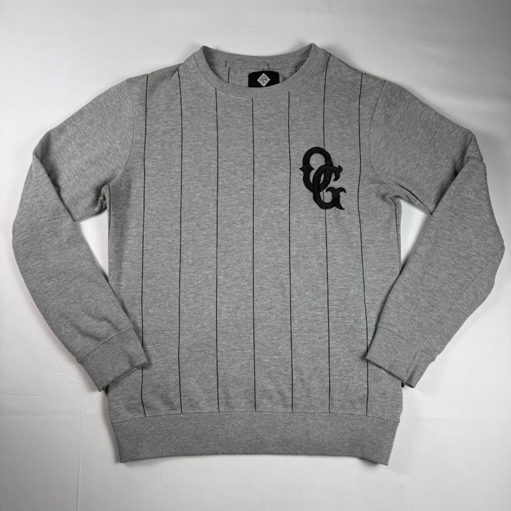 Cotton On Mens Gray Pinstripe OG Chenille Patch Crew Neck Sweatshirt S